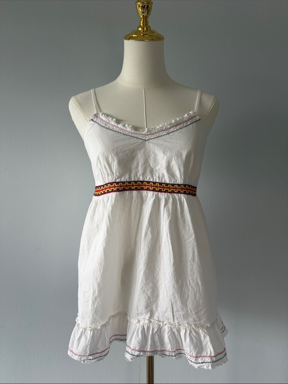 Mossimo Supply Co. White Spaghetti-Strap Ruffle-Hem Top with Embroidered Waist
